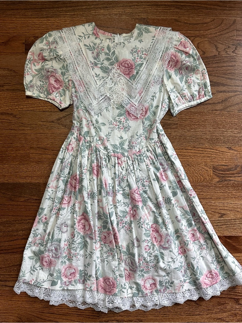 Vtg 90's Gunne Sax Jessica McClintock Pastel Girls Floral Lace Front Dress Sz 10